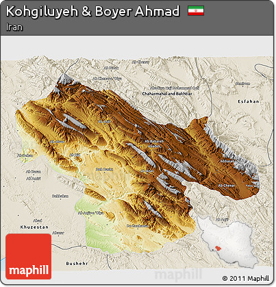 Physical 3D Map of Kohgiluyeh & Boyer Ahmad, shaded relief outside