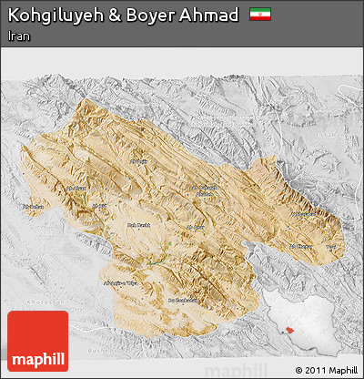 Satellite 3D Map of Kohgiluyeh & Boyer Ahmad, lighten, desaturated