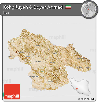 Satellite 3D Map of Kohgiluyeh & Boyer Ahmad, single color outside