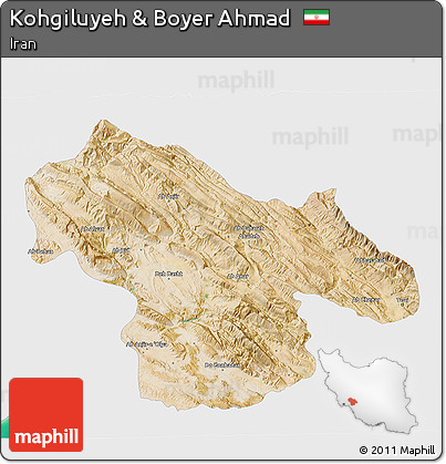 Satellite 3D Map of Kohgiluyeh & Boyer Ahmad, single color outside