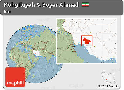 Savanna Style Location Map of Kohgiluyeh & Boyer Ahmad, highlighted country, hill shading