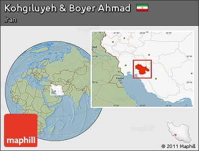 Savanna Style Location Map of Kohgiluyeh & Boyer Ahmad, highlighted country, hill shading