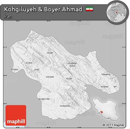 Gray Map of Kohgiluyeh & Boyer Ahmad, single color outside