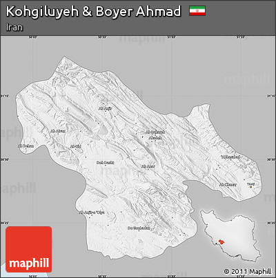 Gray Map of Kohgiluyeh & Boyer Ahmad, single color outside