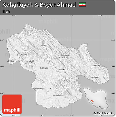 Gray Map of Kohgiluyeh & Boyer Ahmad, single color outside