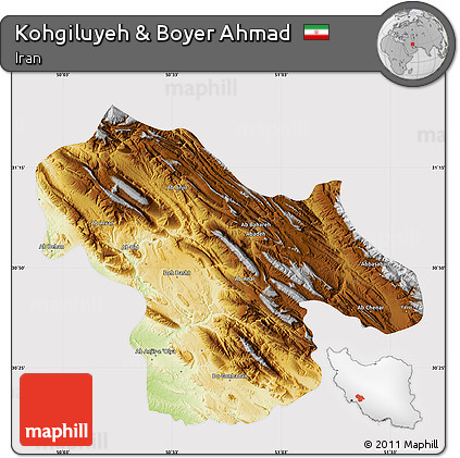Physical Map of Kohgiluyeh & Boyer Ahmad, cropped outside