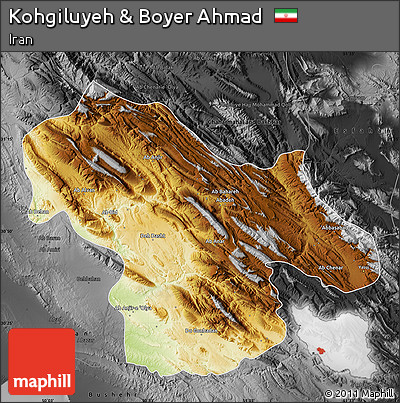 Physical Map of Kohgiluyeh & Boyer Ahmad, darken, desaturated