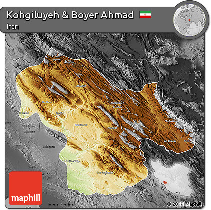 Physical Map of Kohgiluyeh & Boyer Ahmad, darken, desaturated