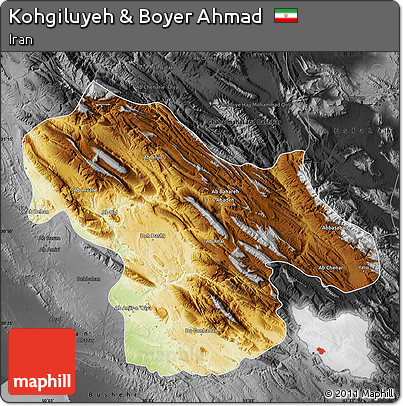 Physical Map of Kohgiluyeh & Boyer Ahmad, darken, desaturated