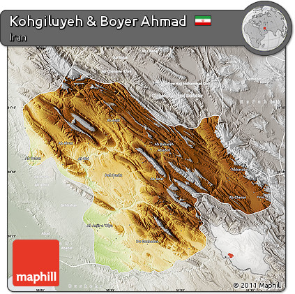 Physical Map of Kohgiluyeh & Boyer Ahmad, lighten, semi-desaturated