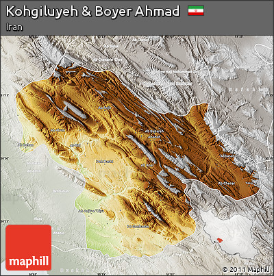 Physical Map of Kohgiluyeh & Boyer Ahmad, lighten, semi-desaturated