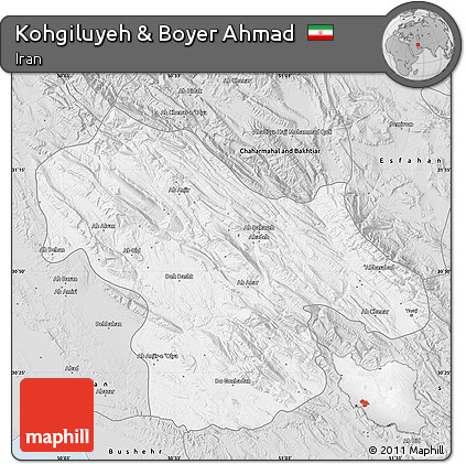 Silver Style Map of Kohgiluyeh & Boyer Ahmad