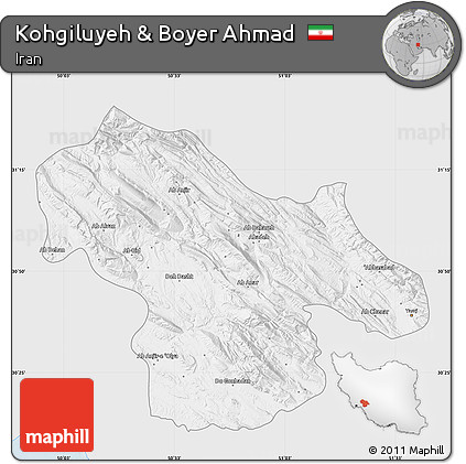 Silver Style Map of Kohgiluyeh & Boyer Ahmad, single color outside