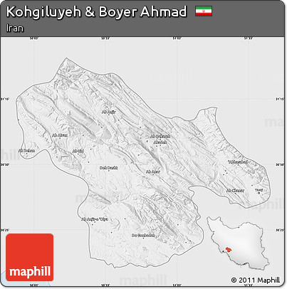 Silver Style Map of Kohgiluyeh & Boyer Ahmad, single color outside
