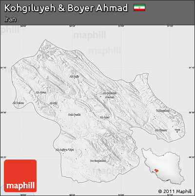 Silver Style Map of Kohgiluyeh & Boyer Ahmad, single color outside