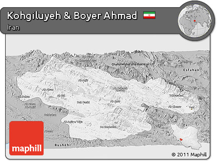 Gray Panoramic Map of Kohgiluyeh & Boyer Ahmad