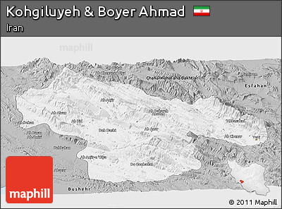 Gray Panoramic Map of Kohgiluyeh & Boyer Ahmad