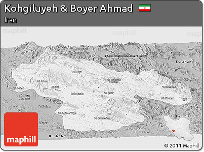 Gray Panoramic Map of Kohgiluyeh & Boyer Ahmad