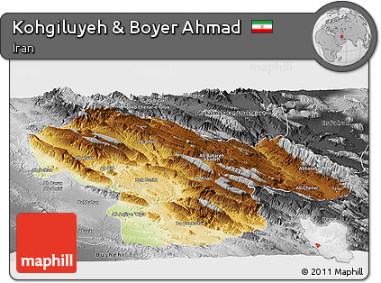 Physical Panoramic Map of Kohgiluyeh & Boyer Ahmad, desaturated
