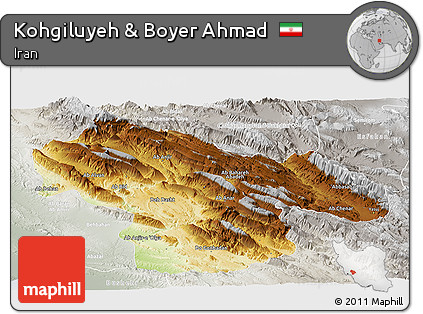 Physical Panoramic Map of Kohgiluyeh & Boyer Ahmad, lighten, semi-desaturated