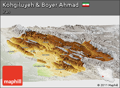Physical Panoramic Map of Kohgiluyeh & Boyer Ahmad, lighten, semi-desaturated