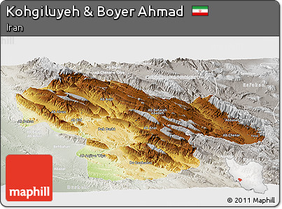 Physical Panoramic Map of Kohgiluyeh & Boyer Ahmad, lighten, semi-desaturated