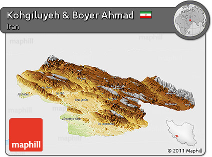 Physical Panoramic Map of Kohgiluyeh & Boyer Ahmad, single color outside