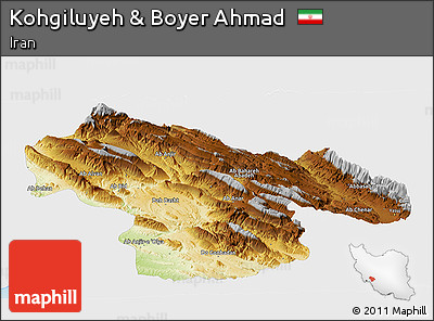 Physical Panoramic Map of Kohgiluyeh & Boyer Ahmad, single color outside