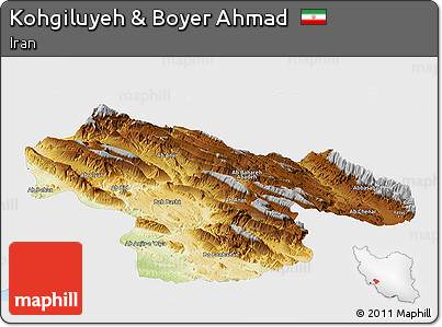 Physical Panoramic Map of Kohgiluyeh & Boyer Ahmad, single color outside