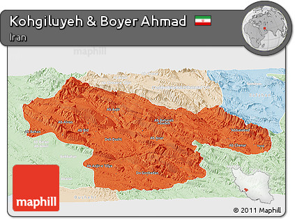 Political Panoramic Map of Kohgiluyeh & Boyer Ahmad, lighten