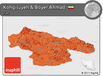 Political Panoramic Map of Kohgiluyeh & Boyer Ahmad, single color outside
