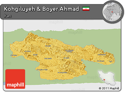 Savanna Style Panoramic Map of Kohgiluyeh & Boyer Ahmad, single color outside