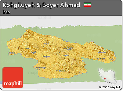 Savanna Style Panoramic Map of Kohgiluyeh & Boyer Ahmad, single color outside