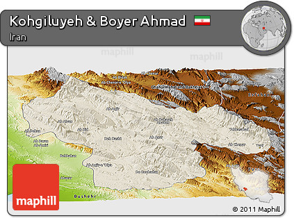 Shaded Relief Panoramic Map of Kohgiluyeh & Boyer Ahmad, physical outside