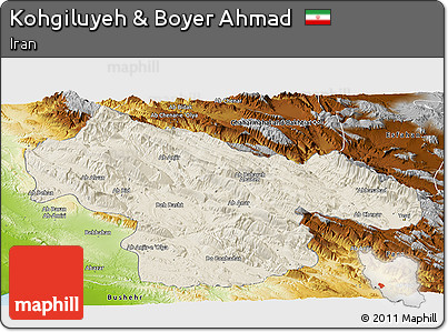 Shaded Relief Panoramic Map of Kohgiluyeh & Boyer Ahmad, physical outside