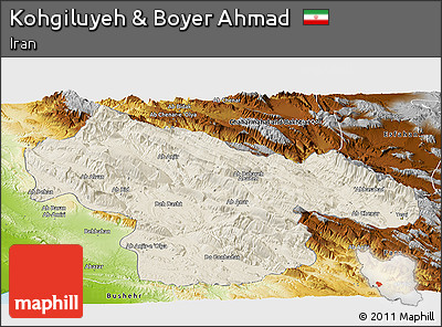 Shaded Relief Panoramic Map of Kohgiluyeh & Boyer Ahmad, physical outside
