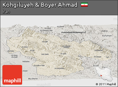 Shaded Relief Panoramic Map of Kohgiluyeh & Boyer Ahmad, semi-desaturated