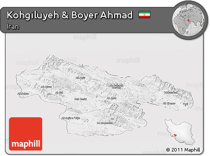 Silver Style Panoramic Map of Kohgiluyeh & Boyer Ahmad, single color outside
