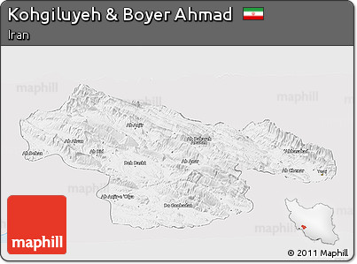 Silver Style Panoramic Map of Kohgiluyeh & Boyer Ahmad, single color outside
