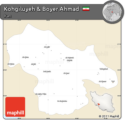 Classic Style Simple Map of Kohgiluyeh & Boyer Ahmad, single color outside