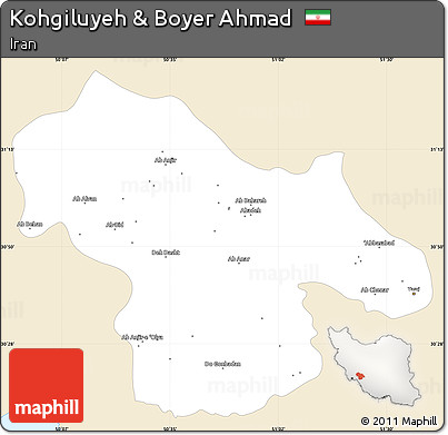 Classic Style Simple Map of Kohgiluyeh & Boyer Ahmad, single color outside