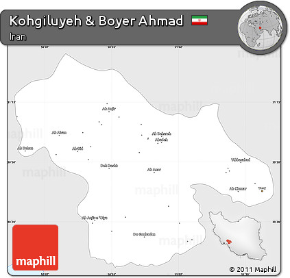 Silver Style Simple Map of Kohgiluyeh & Boyer Ahmad, single color outside