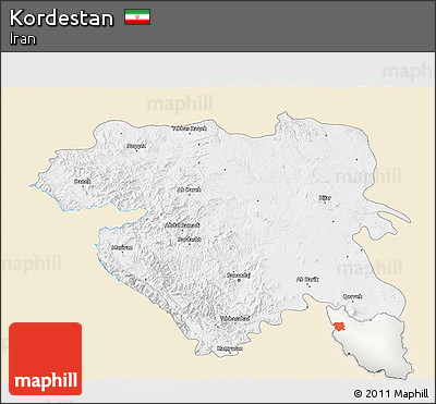 Classic Style 3D Map of Kordestan, single color outside