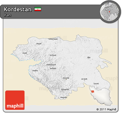 Classic Style 3D Map of Kordestan, single color outside