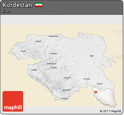 Classic Style 3D Map of Kordestan, single color outside