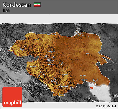Physical 3D Map of Kordestan, darken, desaturated