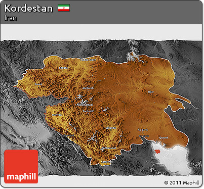 Physical 3D Map of Kordestan, darken, desaturated