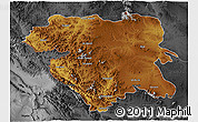 Physical 3D Map of Kordestan, darken, desaturated