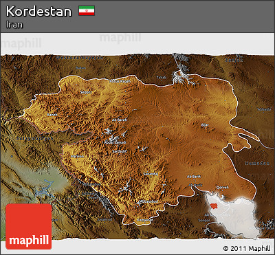 Physical 3D Map of Kordestan, darken
