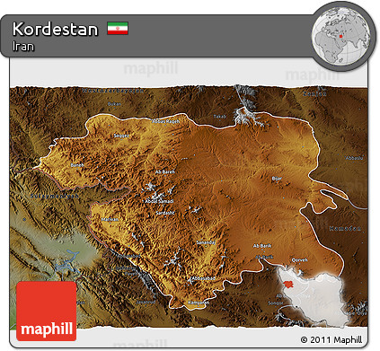 Physical 3D Map of Kordestan, darken